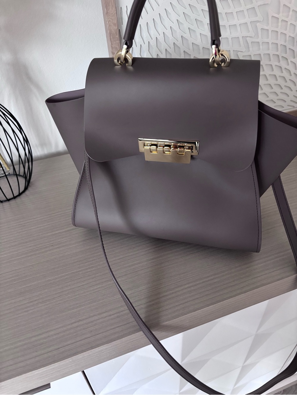 Zac Posen Mauve Structured Top-Handle Satchel with Gold Hardware